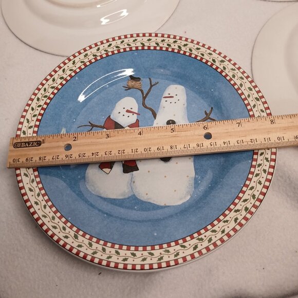 4 Salad Plates Sakura Debbie Mumm 4 Designs Snowman Vintage Stoneware 1997 Folk - Picture 13 of 13